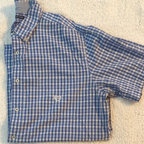 Blue Gingham Casual Button Down Short Sleeve Shirt - Picture 3 of 5